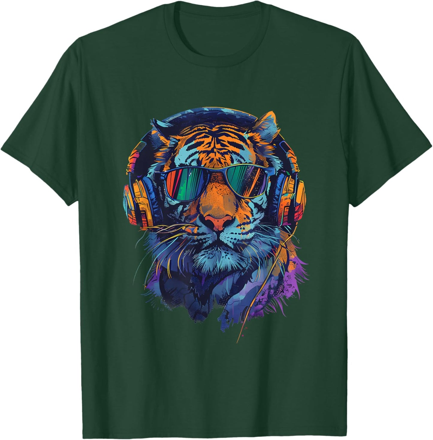 DJ Tiger Music Headphones Music Producer House Beatmaker T-Shirt - T-Shirt | Forest
