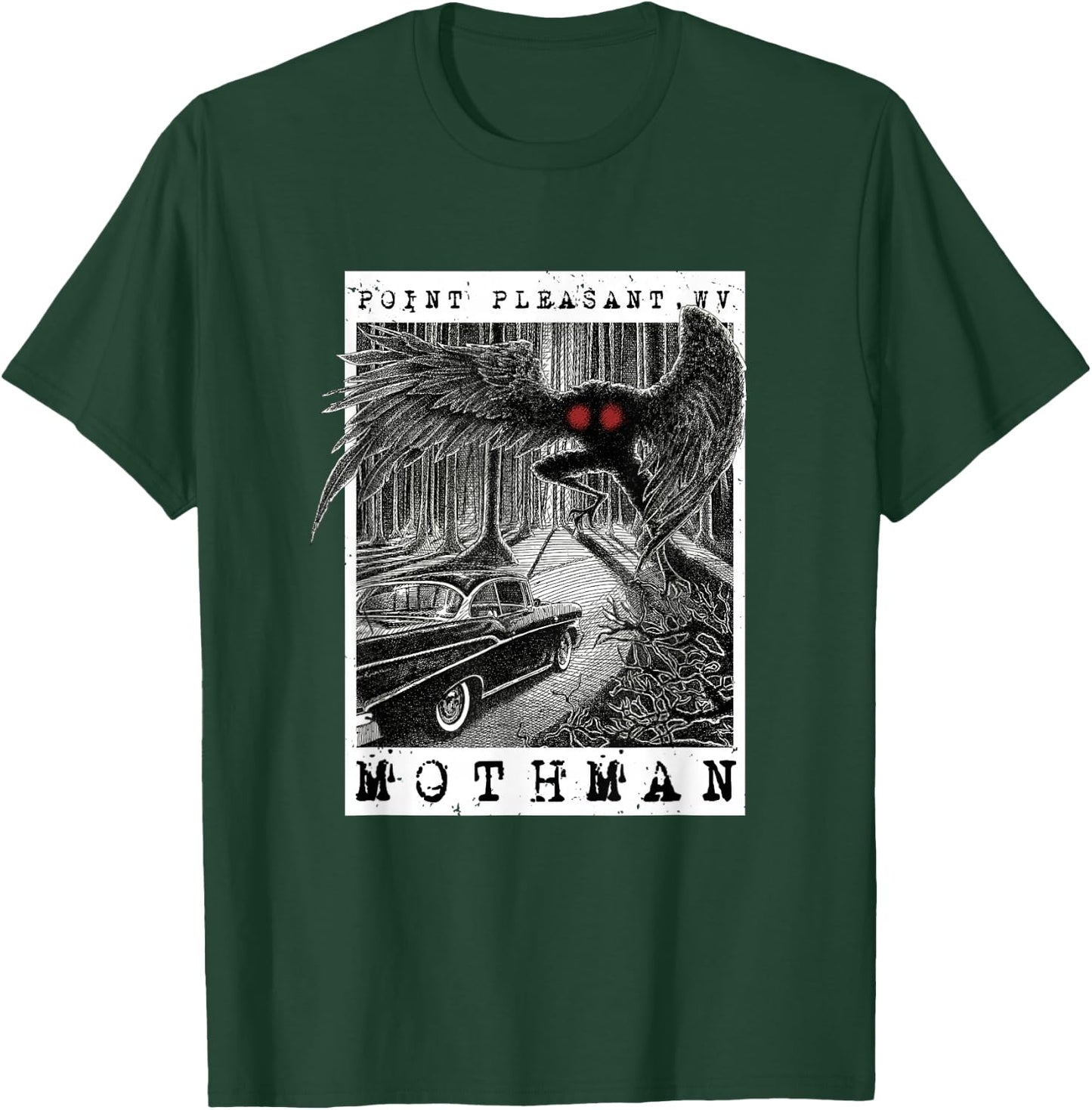 Mothman Encounter - 1966 Point Pleasant Original Cryptid Art T-Shirt - T-Shirt | Forest