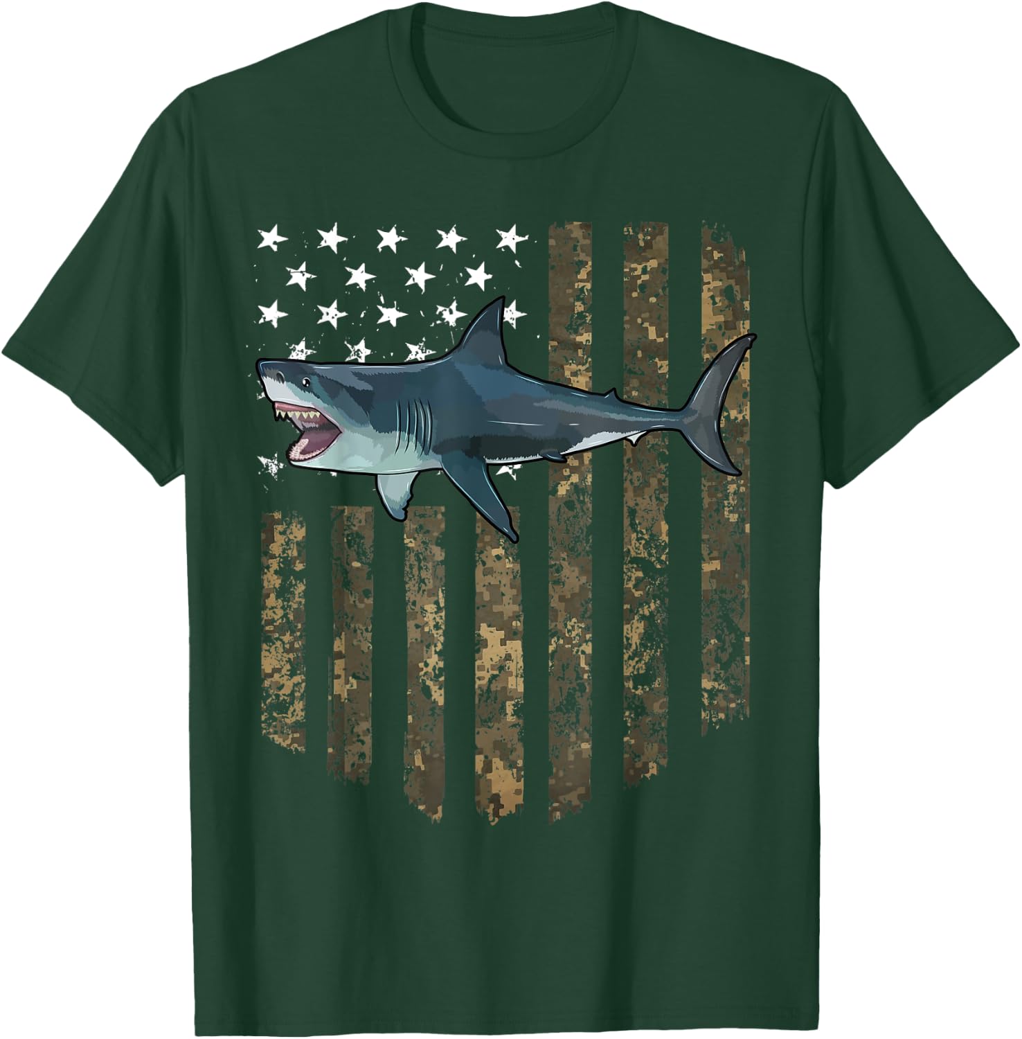 Camo American Flag Megalodon 4th Of July T-Shirt - T-Shirt | Forest
