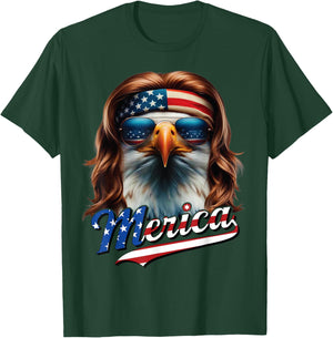 Bald Eagle Merica 4th July Eagle Mullet Funny Man Woman T-Shirt - T-Shirt | Forest