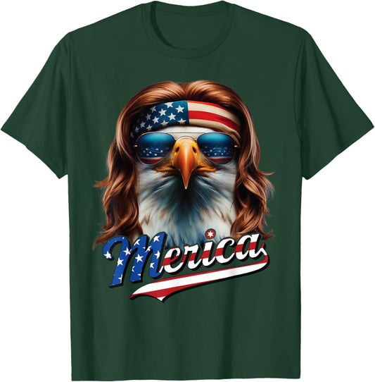 Bald Eagle Merica 4th July Eagle Mullet Funny Man Woman T-Shirt - T-Shirt | Forest