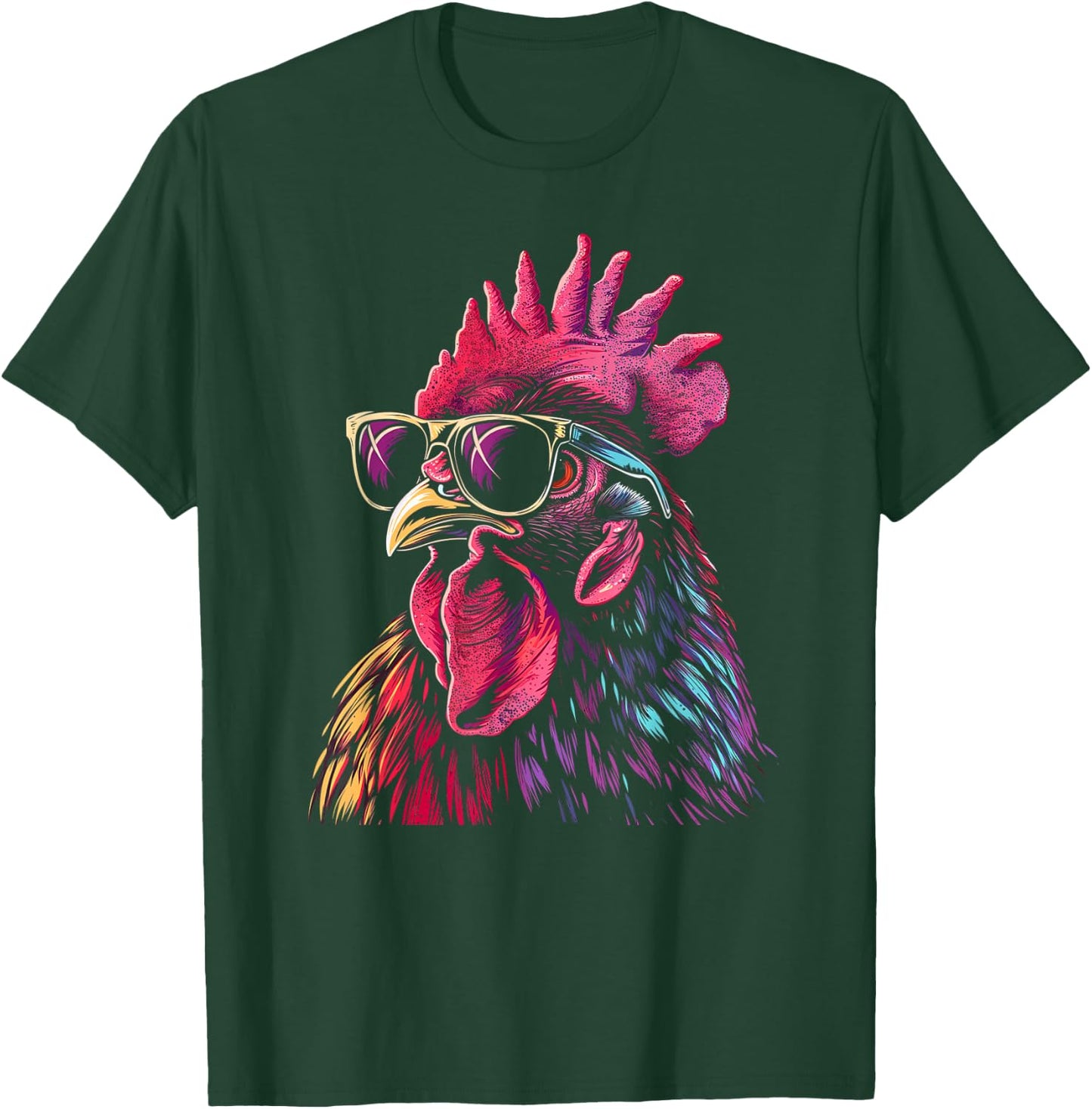 Chicken Rooster Sunglasses Funny Chicken Farmer Farmer T-Shirt - T-Shirt | Forest