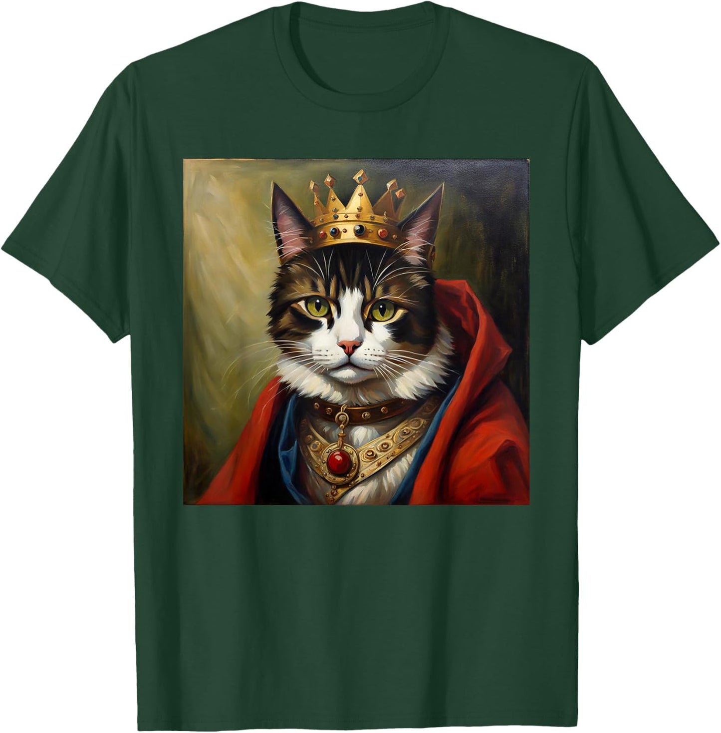 Cat King Funny Cute Animal Medieval Renaissance Oil Painting T-Shirt - T-Shirt | Forest