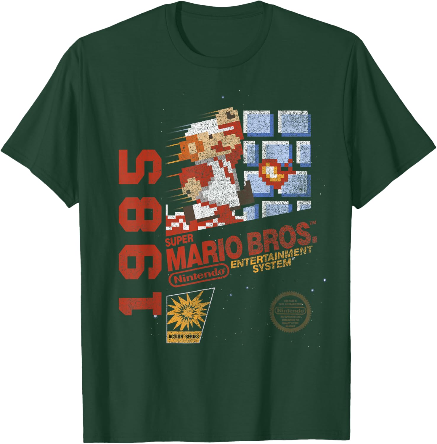 Super Mario Bros NES 1985 Retro 8-Bit Nintendo Game Cover T-Shirt - T-Shirt | Forest