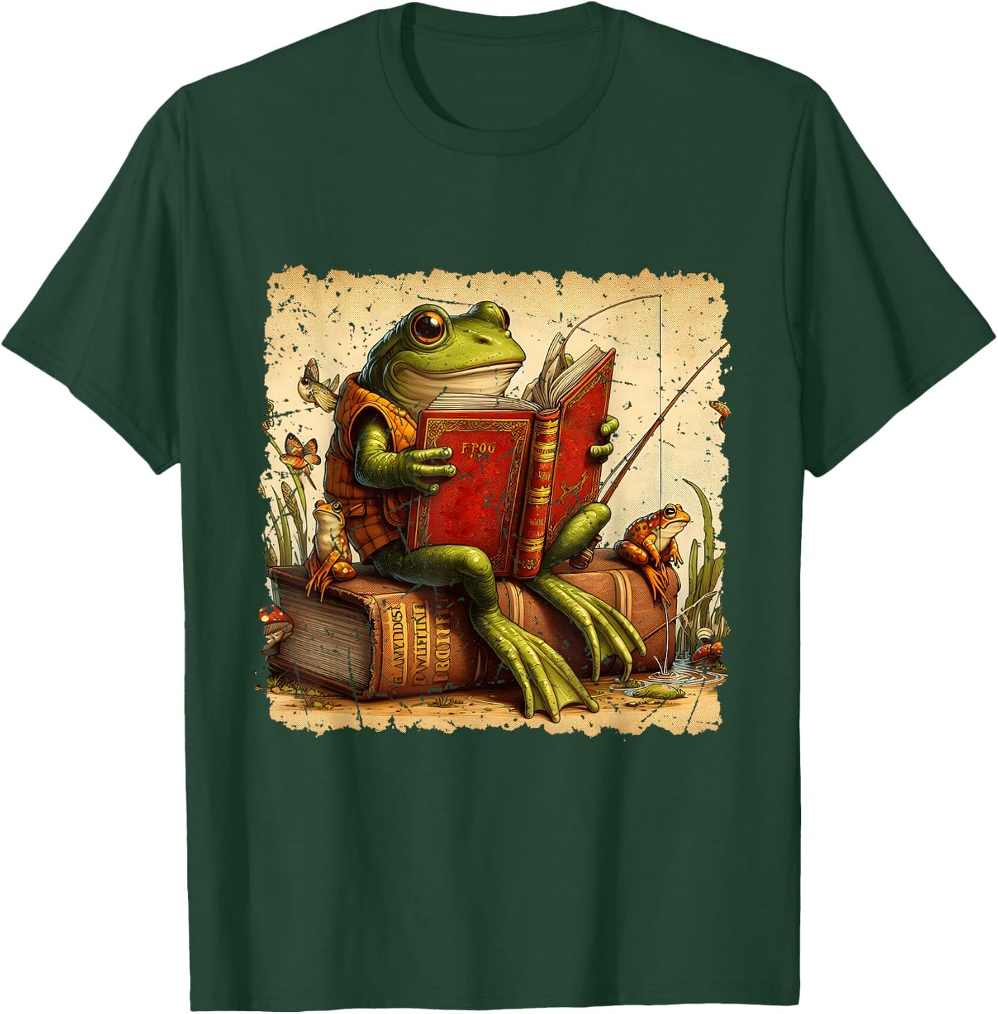 Frog & Toad Fishing Vintage Classic Book Frog Reading Book T-Shirt - T-Shirt | Forest