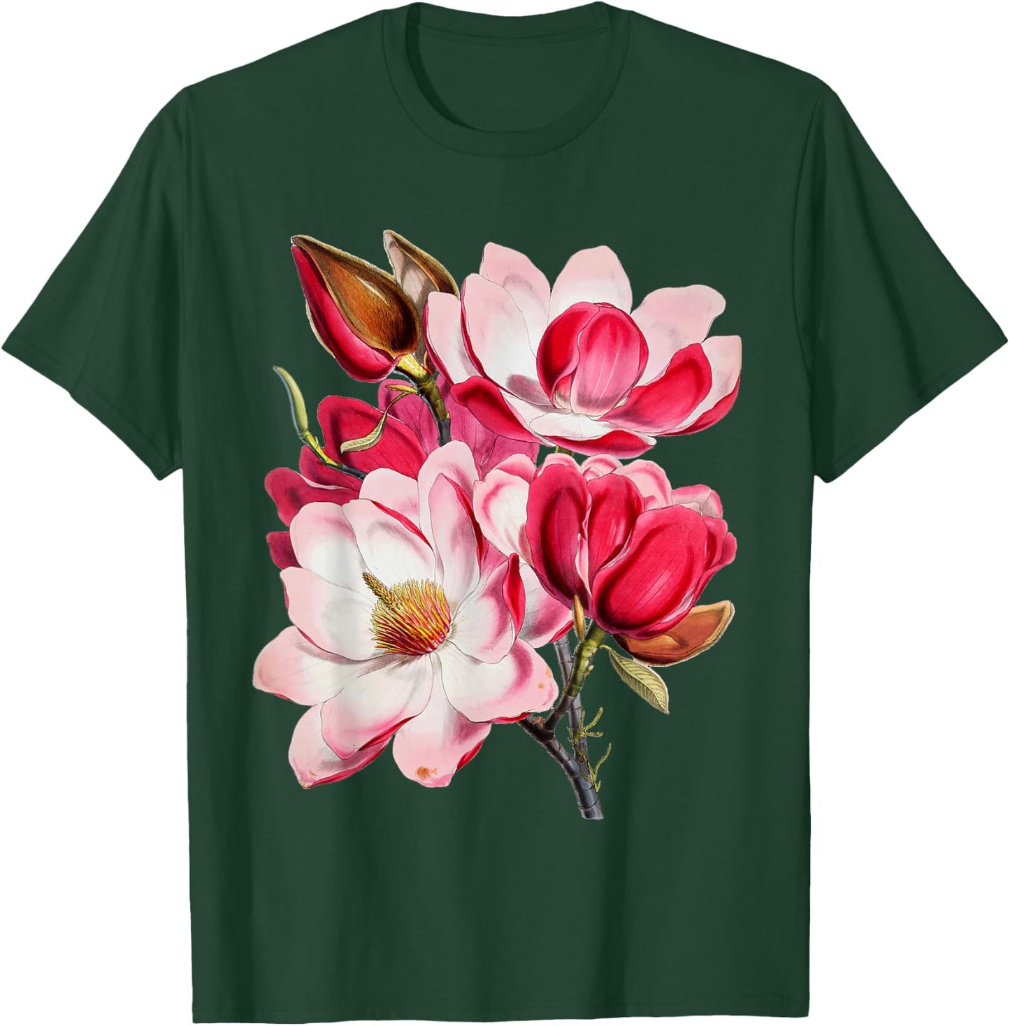 Vintage Pink Magnolia Tree Blooming Flower Fleur T-Shirt - T-Shirt | Forest