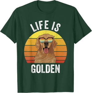Retro Life Is Golden Shirt Golden Retriever Gifts Funny Dog T-Shirt - T-Shirt | Forest