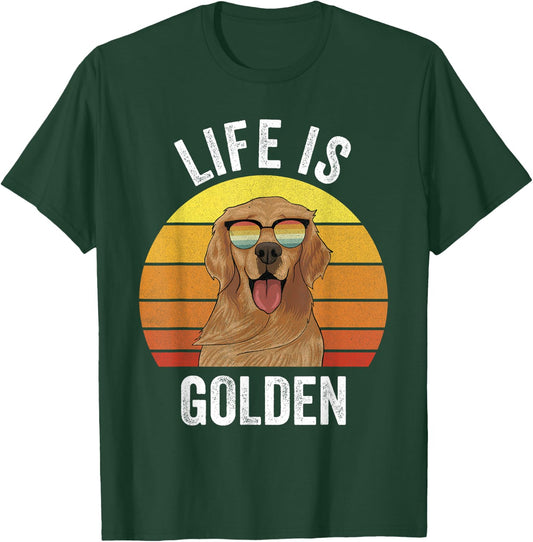 Retro Life Is Golden Shirt Golden Retriever Gifts Funny Dog T-Shirt - T-Shirt | Forest