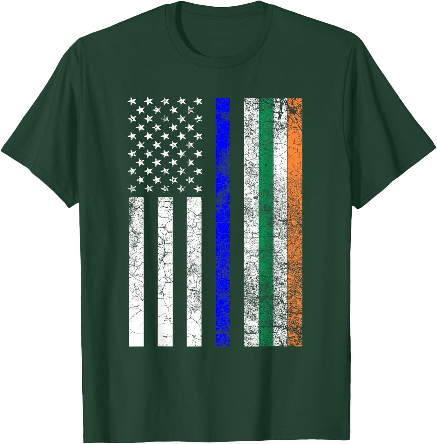 Irish American Flag Thin Blue Line Police St Patrick's Day T-Shirt - T-Shirt | Forest