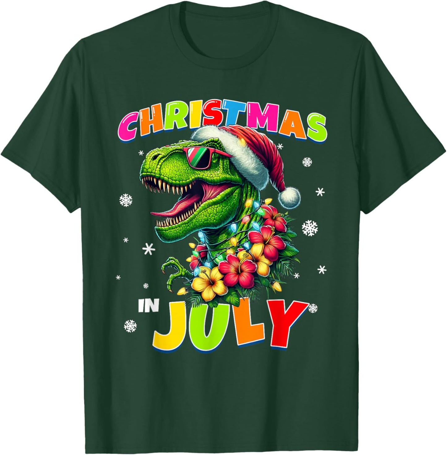Funny Christmas In July T-Rex Dinosaur Boys Summer Men Women T-Shirt - T-Shirt | Forest