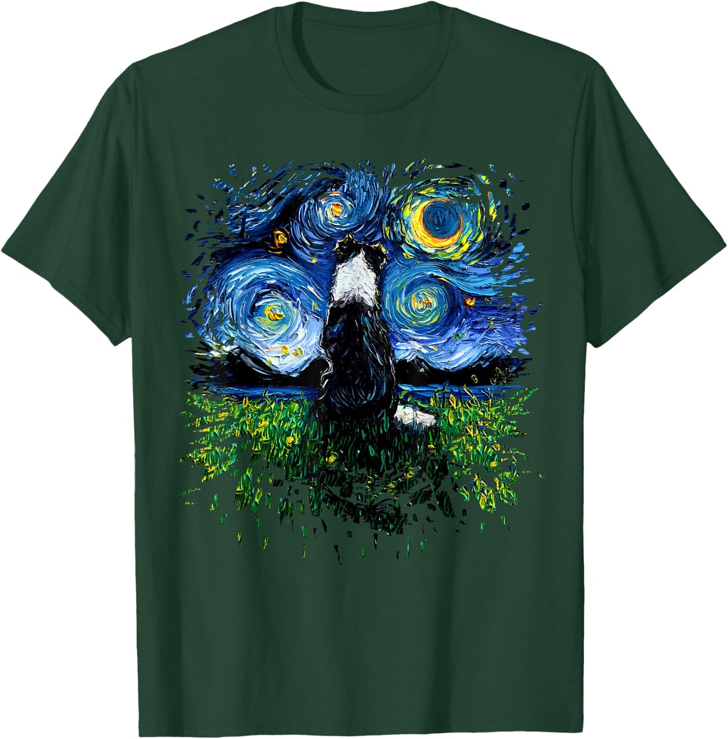 Border Collie Back Starry Night Impressionist Dog Aja Art Women Girls Kids T-Shirt - T-Shirt | Forest