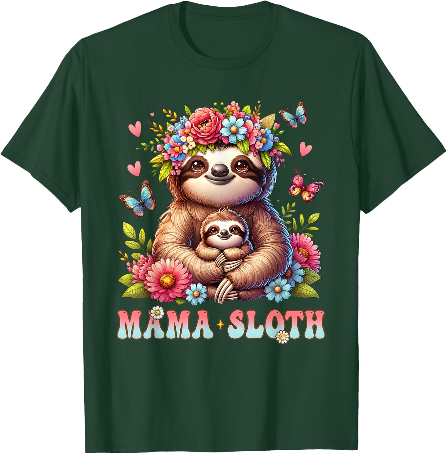 Mama Sloth Mother's Day Matching Floral Mommy Mom T-Shirt - T-Shirt | Forest