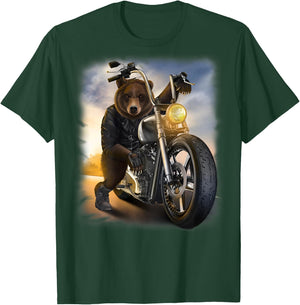 Grizzly Bear Riding Chopper Motorcycle at Sunset T-Shirt - T-Shirt | Forest