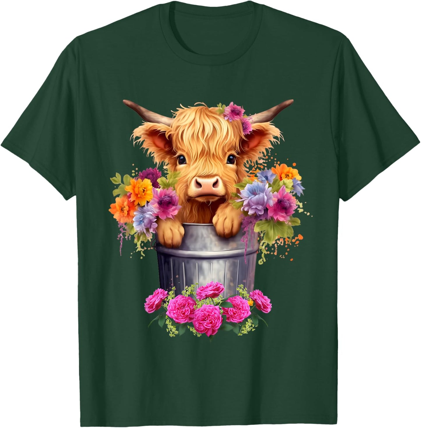 Cute Baby Highland Cow With flowers Calf Animal cow women T-Shirt - T-Shirt | Forest
