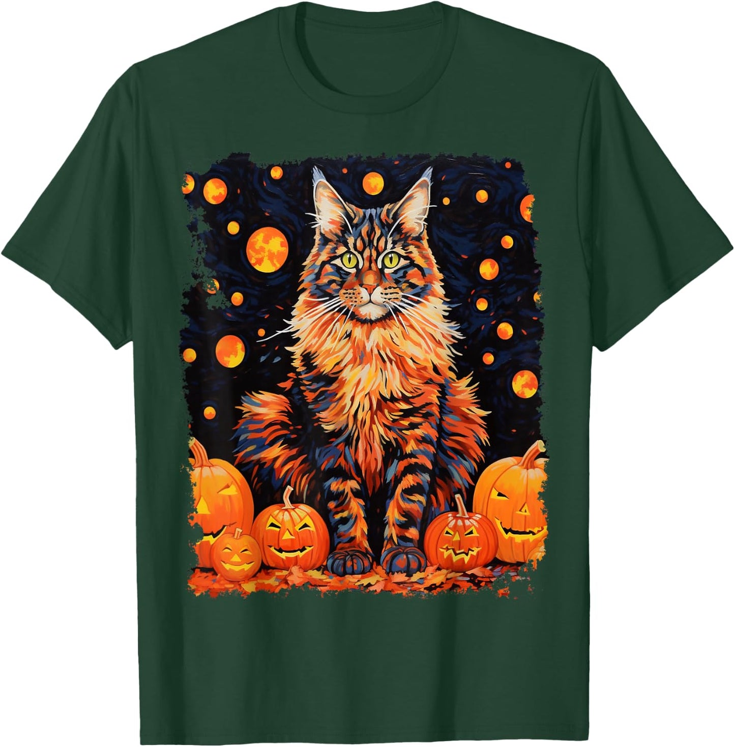 Pop Art Maine Coon Cat Pumpkin Halloween T-Shirt - T-Shirt | Forest