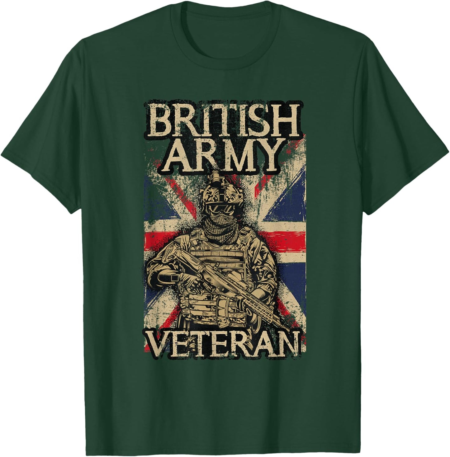 British Army Veteran Soldier Union Jack Flag UK Armed Forces T-Shirt - T-Shirt | Forest