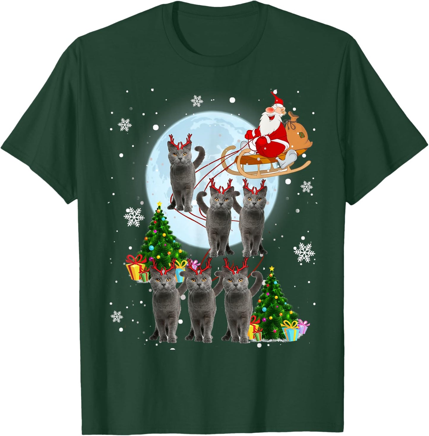 Russian Blue Reindeer Christmas Russian Blue Cat Lover Gifts T-Shirt - T-Shirt | Forest