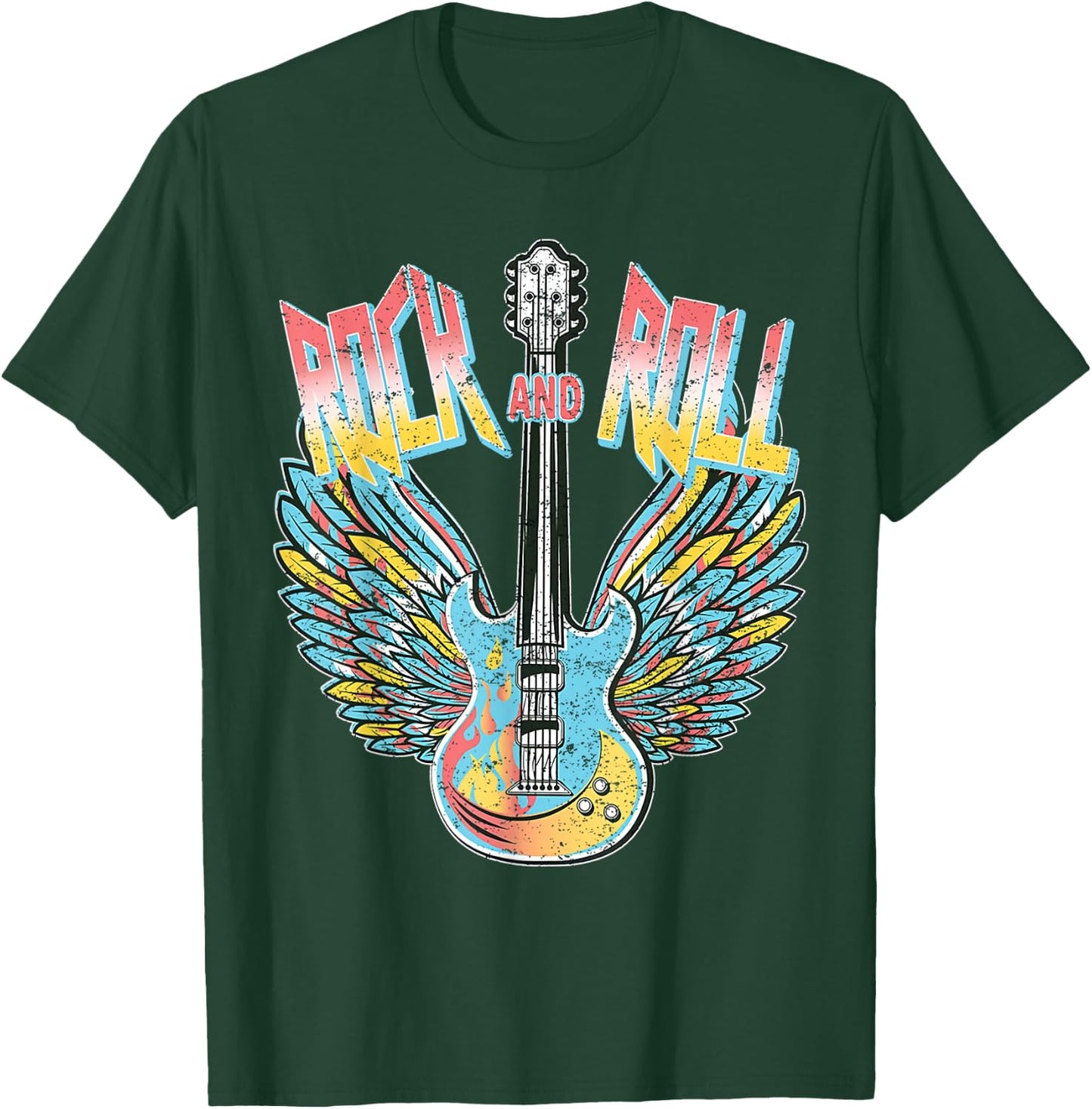 Vintage Retro 80s Rock & Roll Music Electric Guitar Wings T-Shirt - T-Shirt | Forest