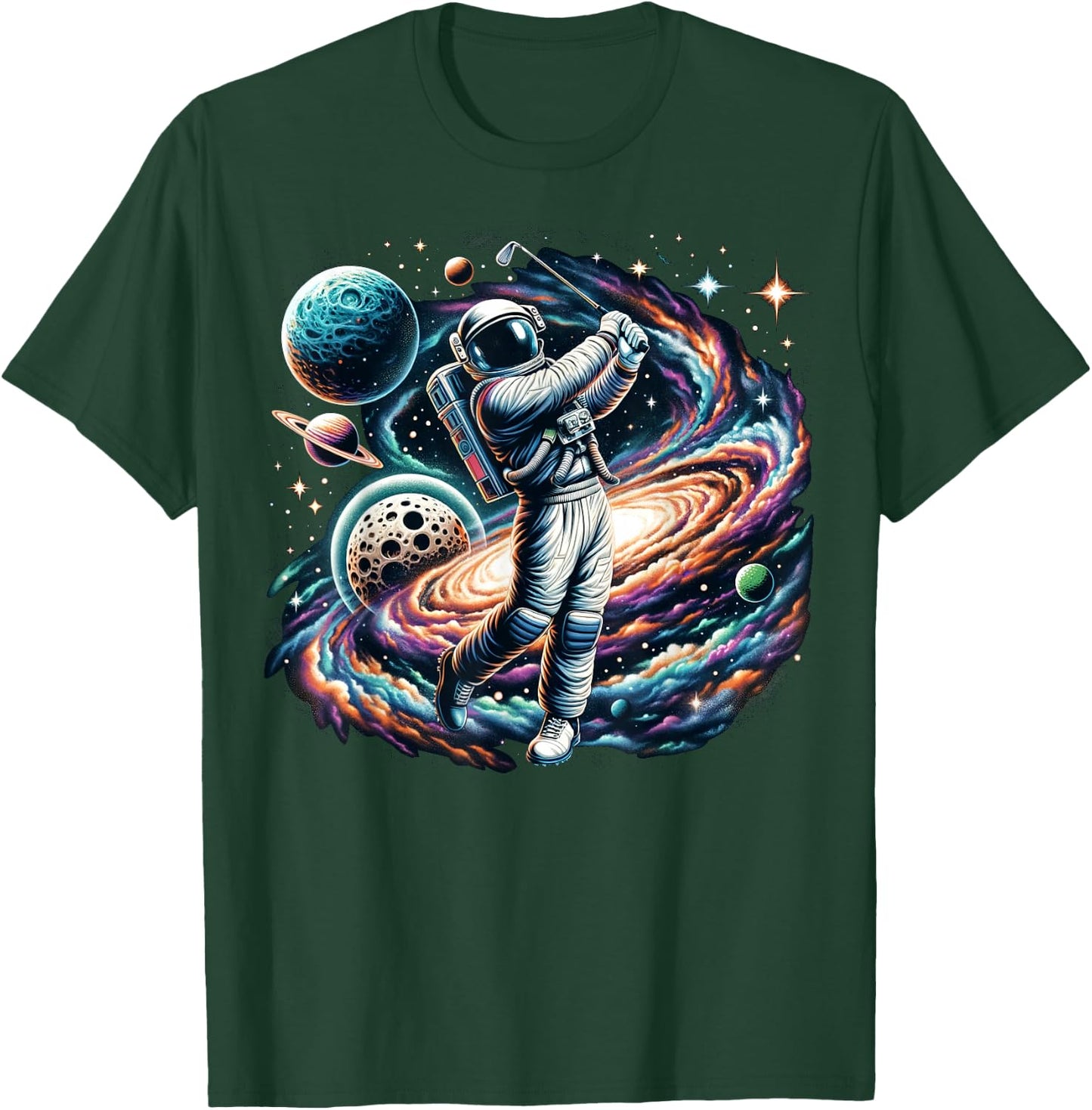Cool Galaxy Golfer Astronaut on Golf T-Shirt - T-Shirt | Forest