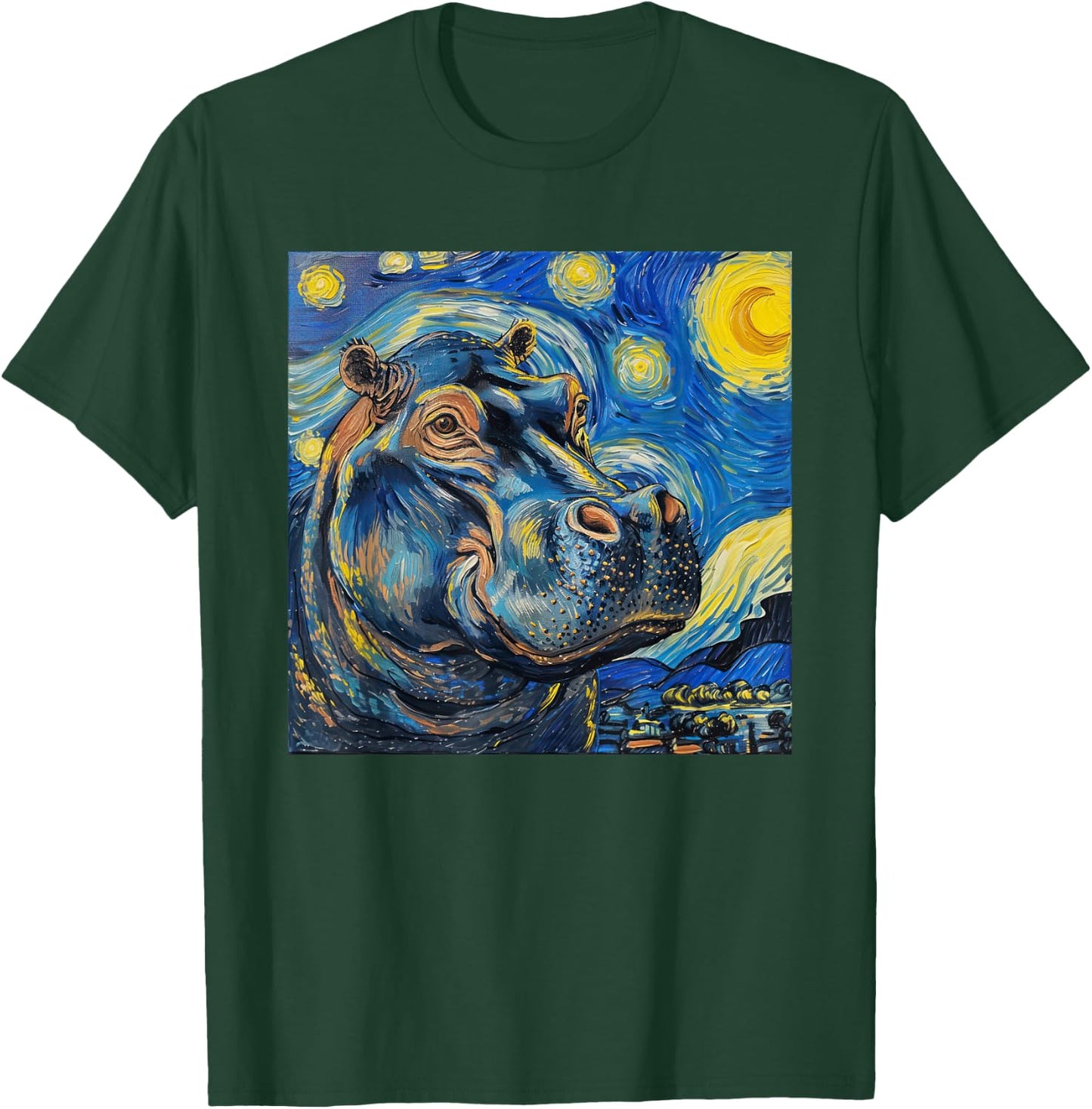 Hippopotamus Hippo Van Gogh Style Starry Night T-Shirt - T-Shirt | Forest