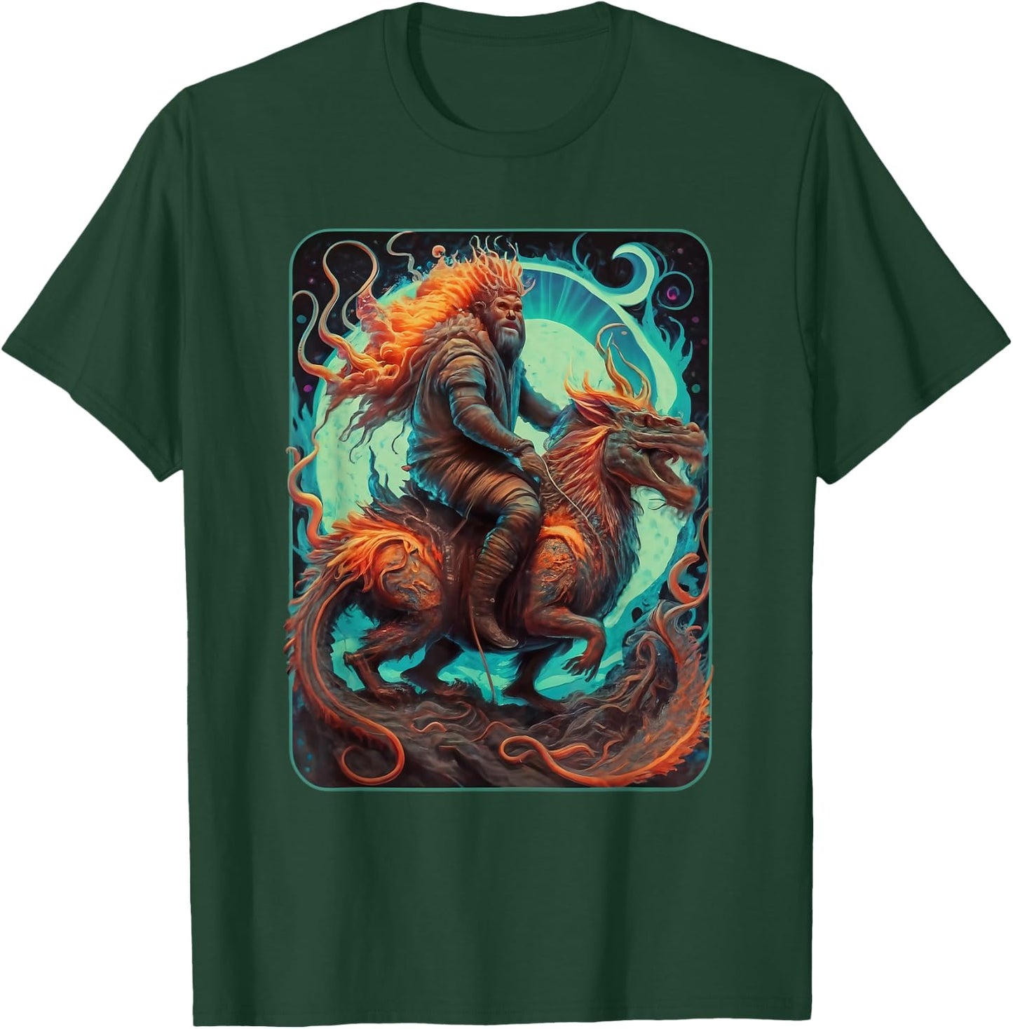 Bigfoot Sasquatch Riding Dragon Mystical Fantasy Art T-Shirt - T-Shirt | Forest