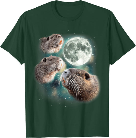 Three Beavers Moon | Funny 3 Rodents Howling At Moon Parody T-Shirt - T-Shirt | Forest
