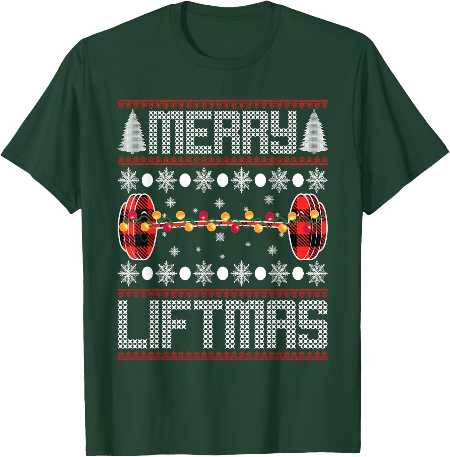 Xmas Apparel Merry Liftmas Christmas Gym Workout Weightlifting Fitness T-Shirt - T-Shirt | Forest