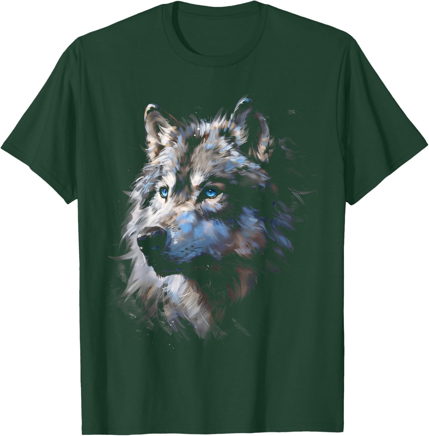 Alpha Wolf Shirt Fantasy Art Graphic Blue Eyes Wolf Lovers T-Shirt - T-Shirt | Forest