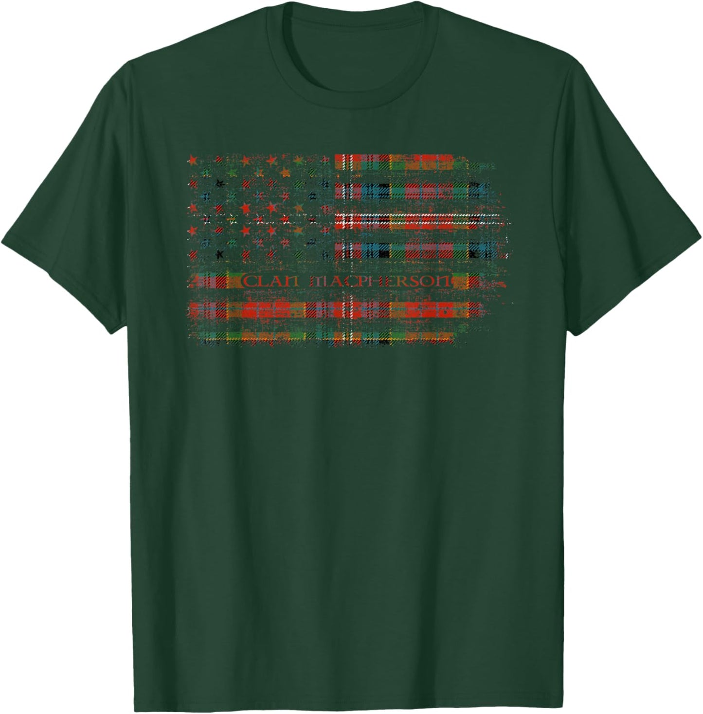 Clan MacPherson Scottish tartan US flag kilt Scotland T-Shirt - T-Shirt | Forest