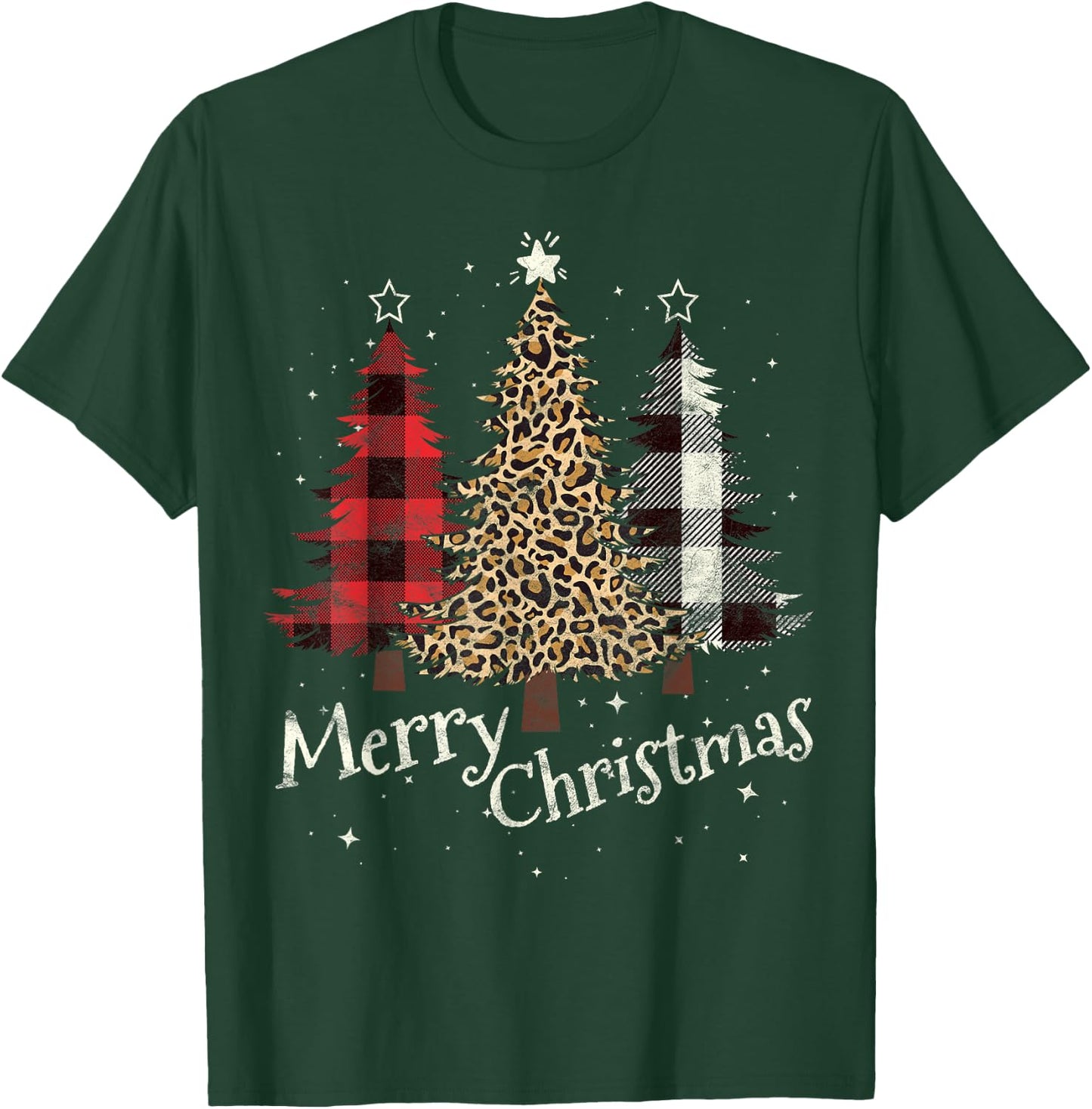Merry Christmas Gift Three Xmas Trees Buffalo Plaid Woman T-Shirt - T-Shirt | Forest