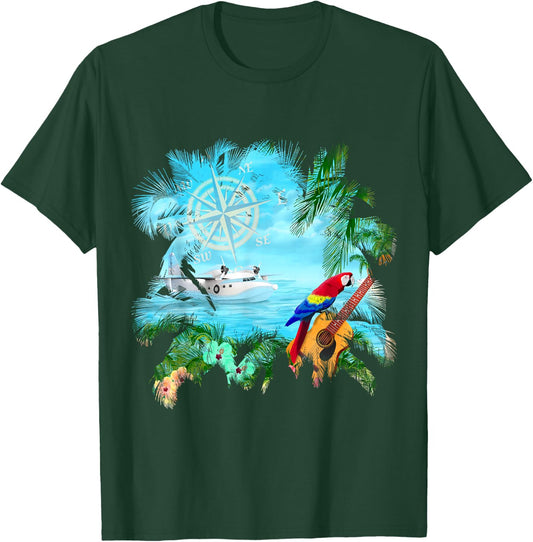 Beachside Dream Seaplane, Parrot, and Guitar T-Shirt - T-Shirt | Forest