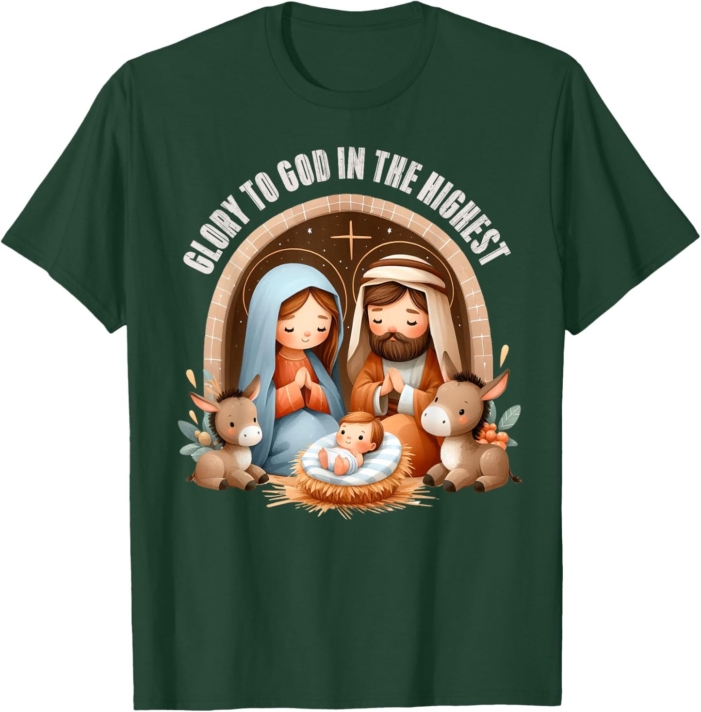 Nativity Scene Glory to God in the Highest Boho Christmas T-Shirt - T-Shirt | Forest