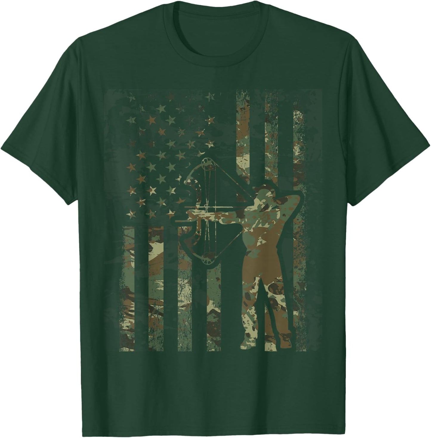 Camo American Flag Buck Hunting Gift Bow Hunter Women Men T-Shirt - T-Shirt | Forest