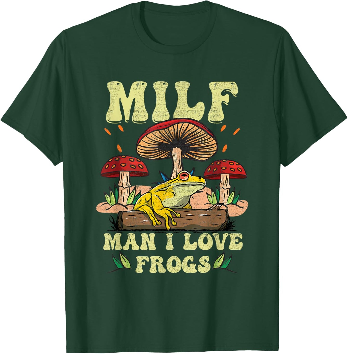 M I L F Man I Love Frogs Vintage Frog And Fungi Mushroom T-Shirt - T-Shirt | Forest