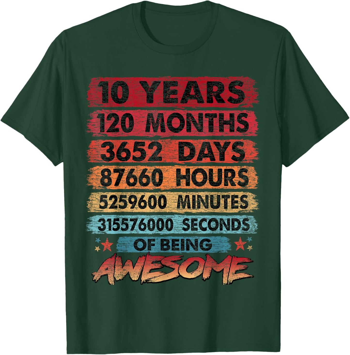 10th Birthday Kids 10 Years Old Vintage Retro 120 Months T-Shirt - T-Shirt | Forest