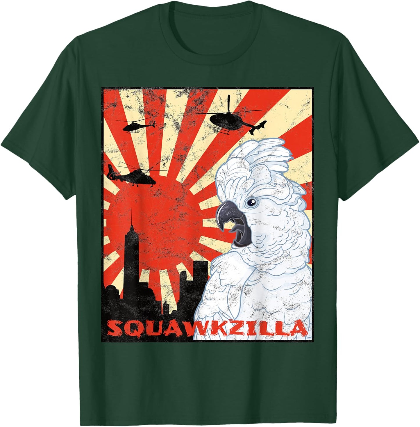 Squawk Zilla Umbrella Cockatoo Parrot Squawking T-Shirt - T-Shirt | Forest