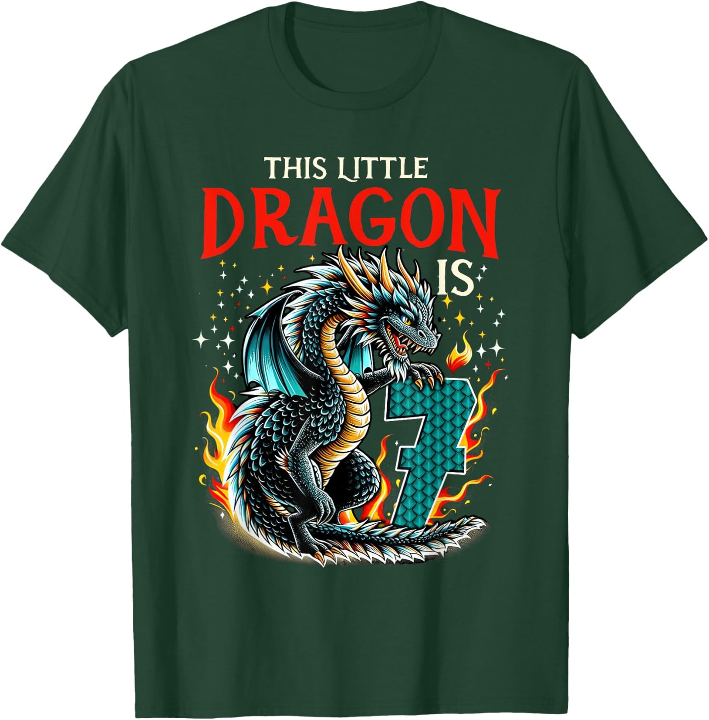 Turning 7 Year Old Birthday Boy Dragon 7th Bday Girl T-Shirt - T-Shirt | Forest