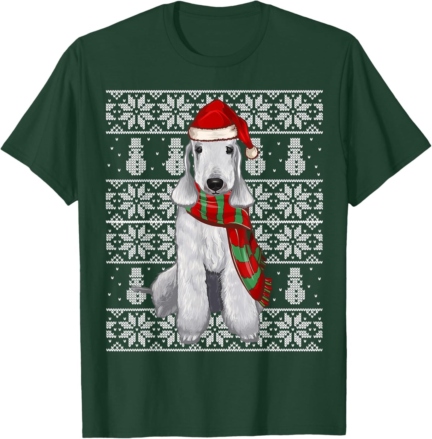 Santa Hat Xmas Bedlington Terrier Ugly Christmas T-Shirt - T-Shirt | Forest