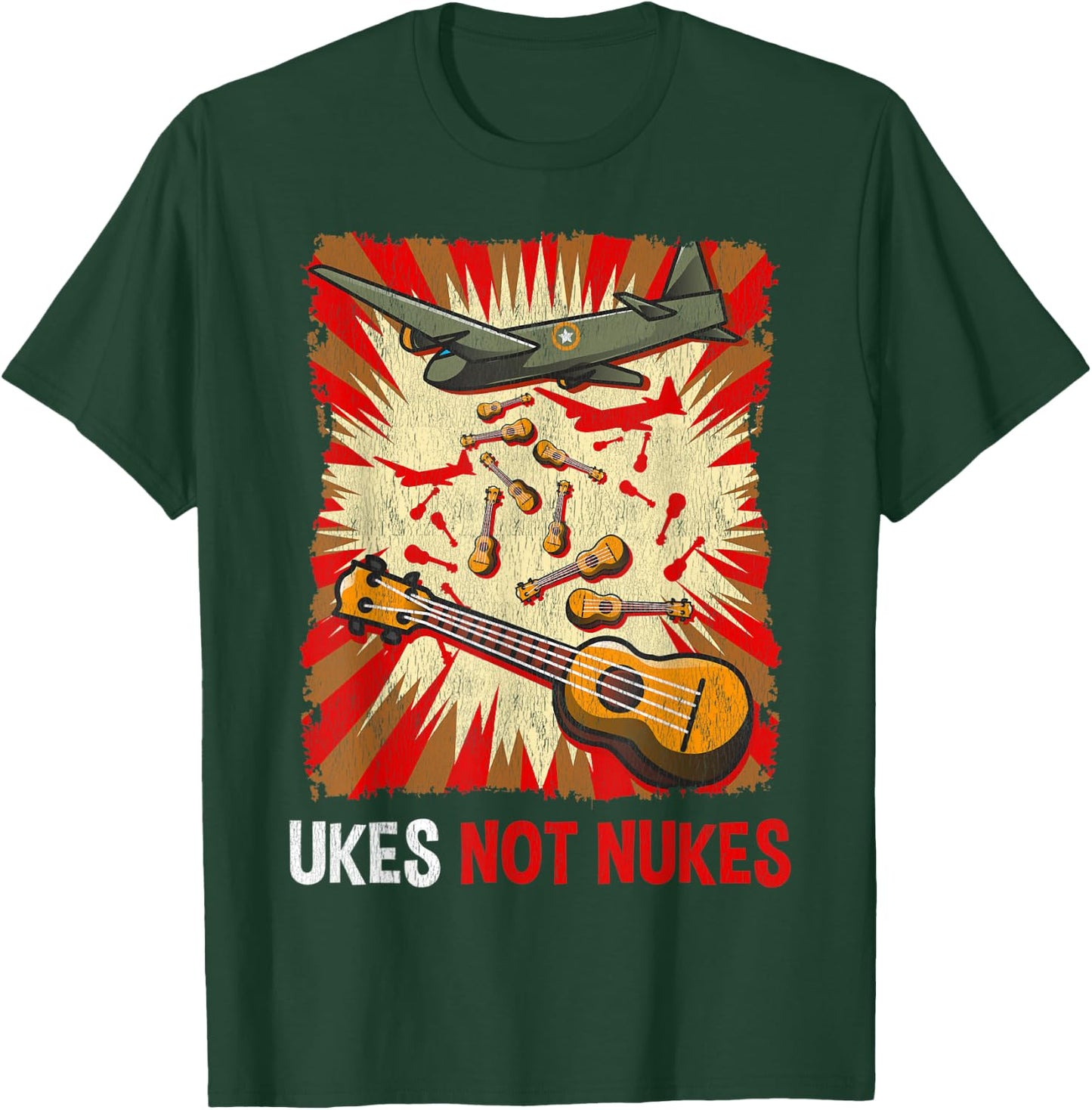 Ukes Not Nukes | Ukulele Guitar Music Musician Gift T-Shirt - T-Shirt | Forest