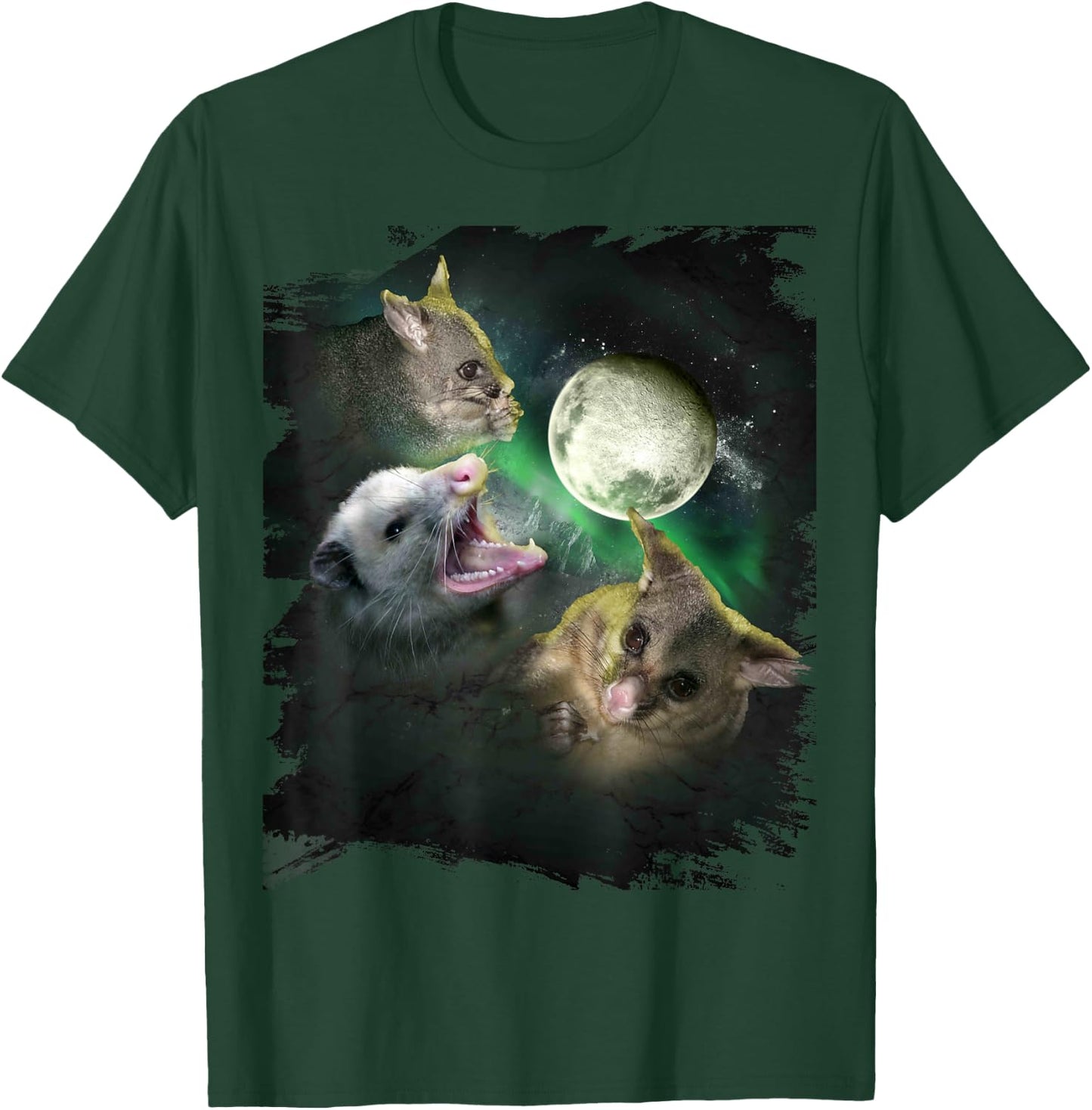 3 Three Possum Opossum Moon, Wolf Howling T-Shirt - T-Shirt | Forest