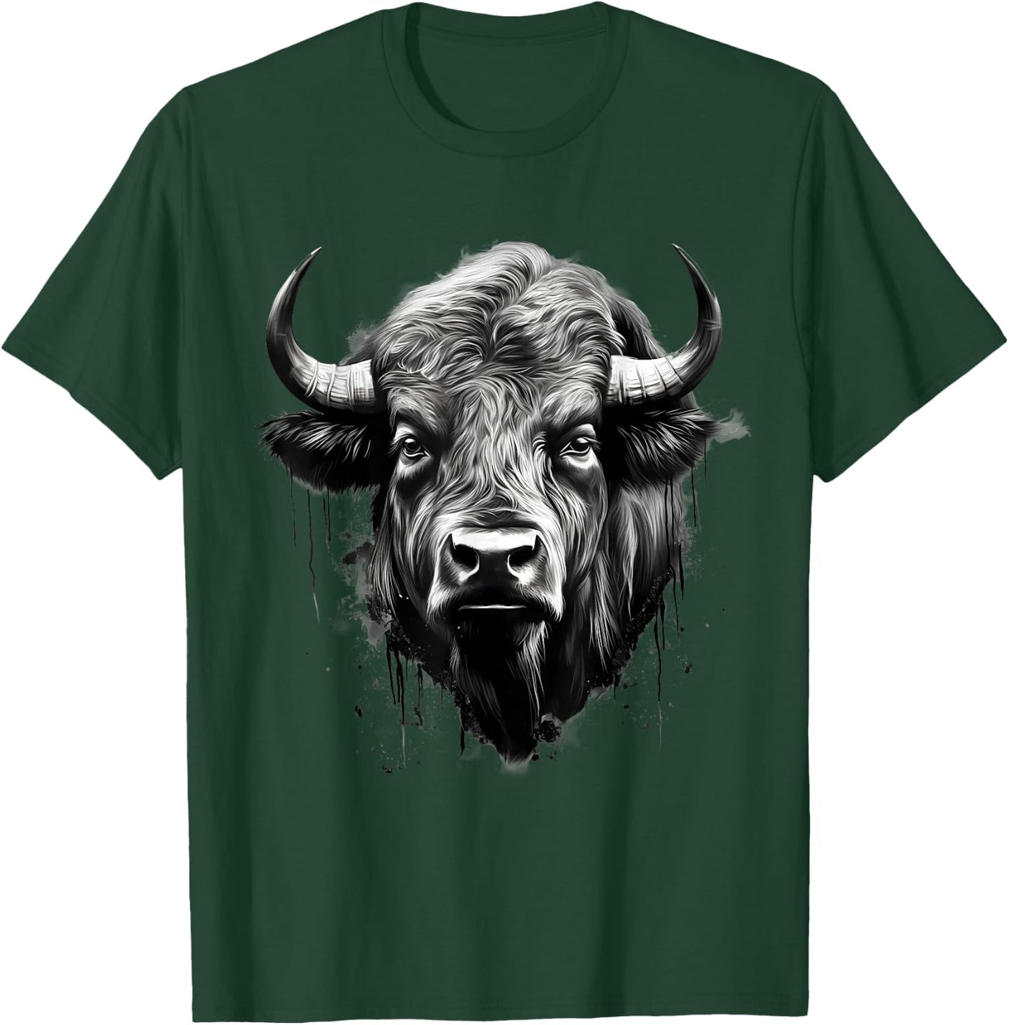 Bison Animal Print Drawing Splash Buffalo Artwork Portrait T-Shirt - T-Shirt | Forest