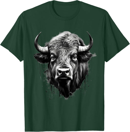 Bison Animal Print Drawing Splash Buffalo Artwork Portrait T-Shirt - T-Shirt | Forest