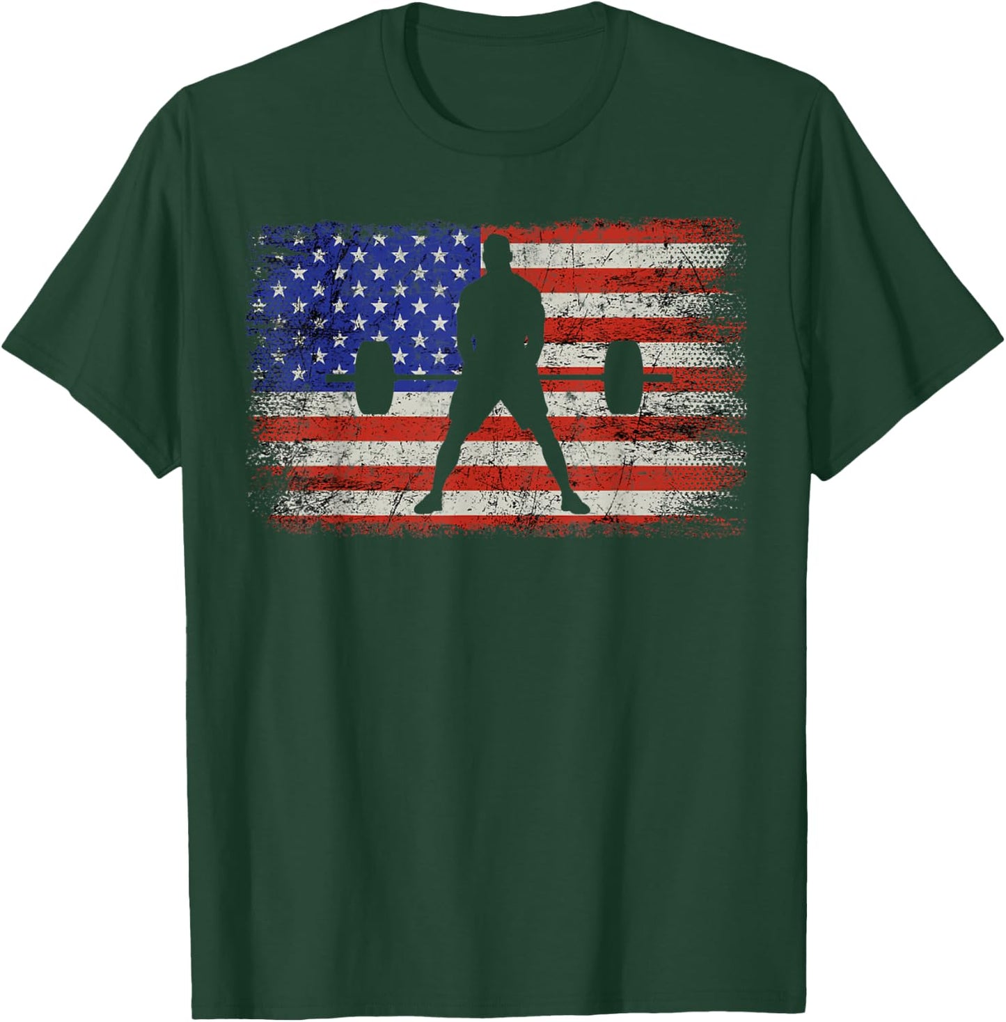 Weightlifting Patriotic Barbell American Flag Weight Lifter T-Shirt - T-Shirt | Forest