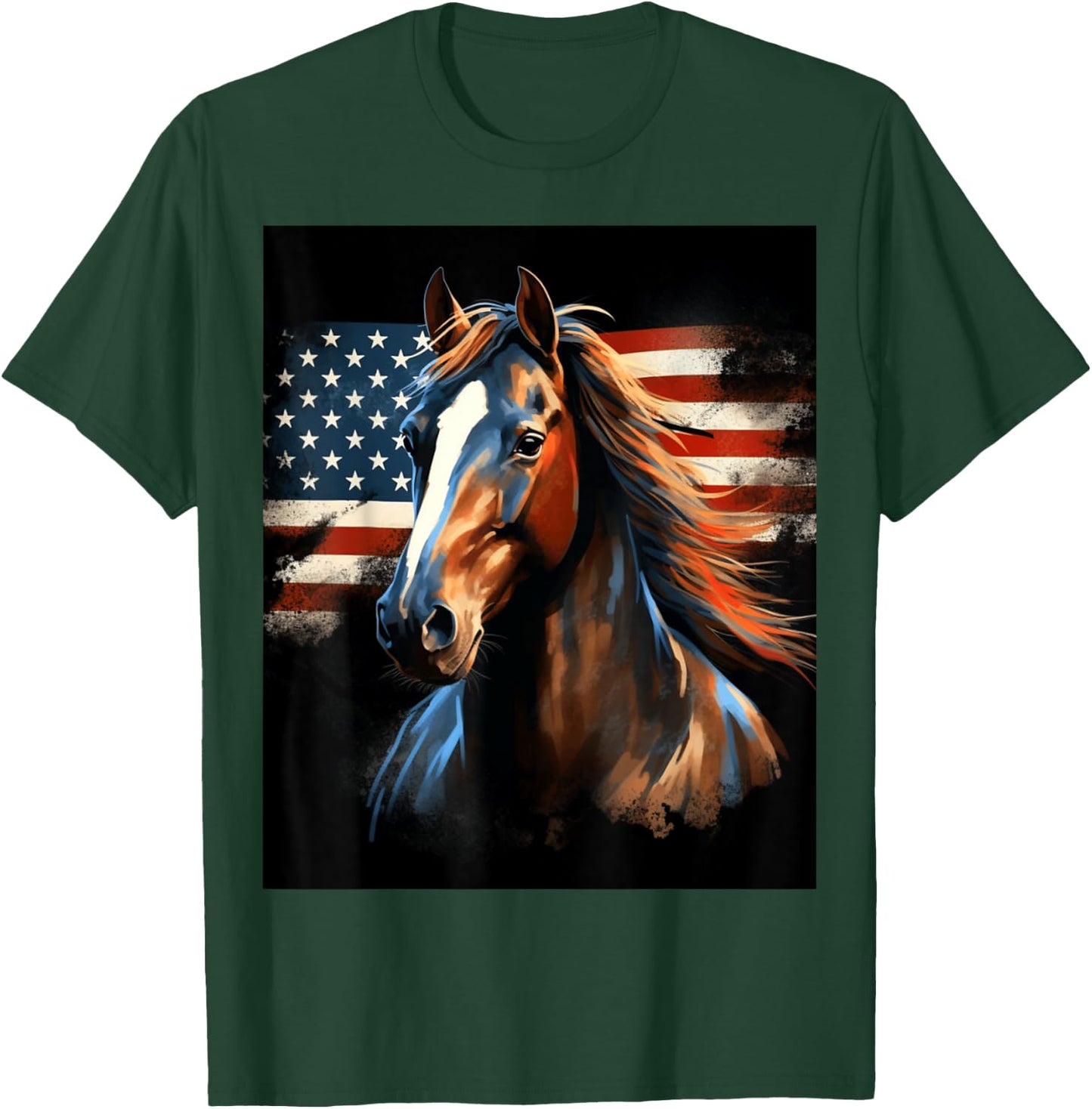 Patriotic Horse American Flag Horseback Riding Western Farm T-Shirt - T-Shirt | Forest
