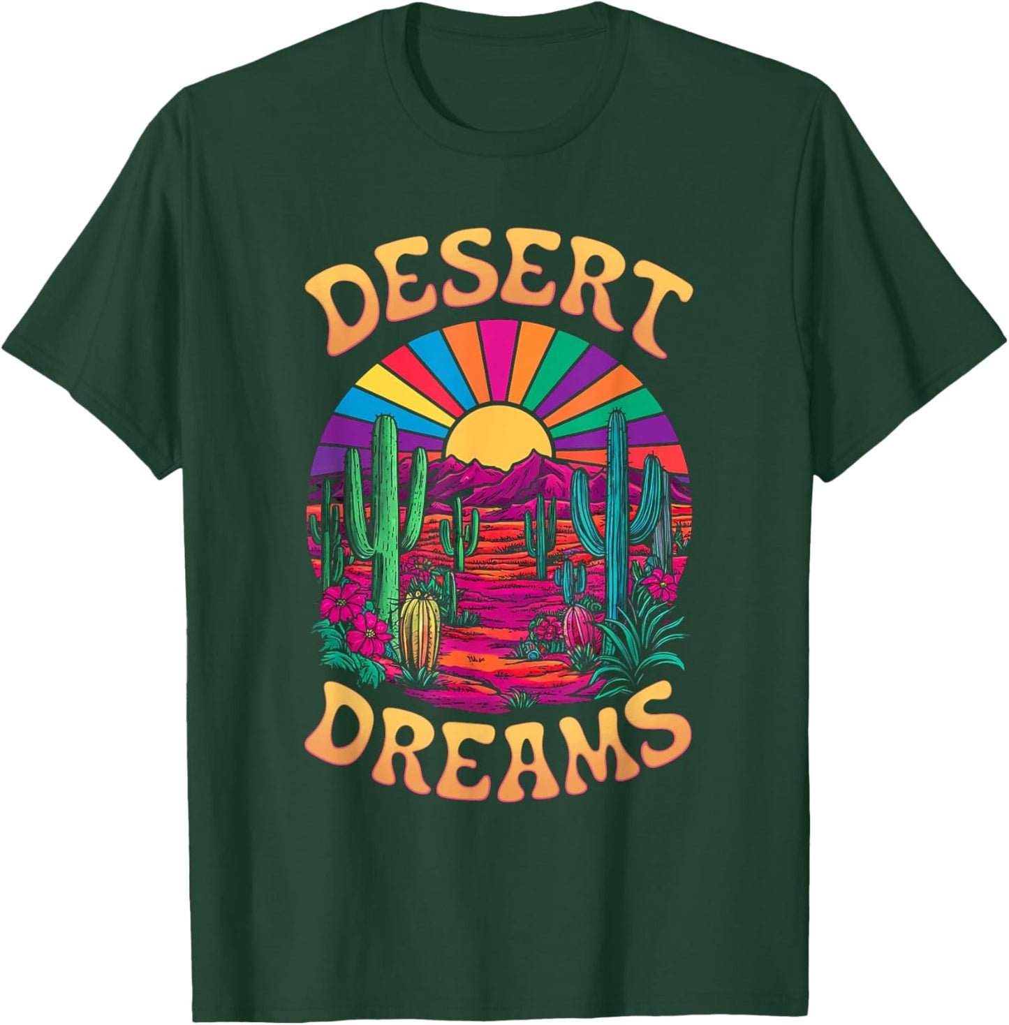 Colorful Psychedelic Desert Cactus Sunset Dreams T-Shirt - T-Shirt | Forest