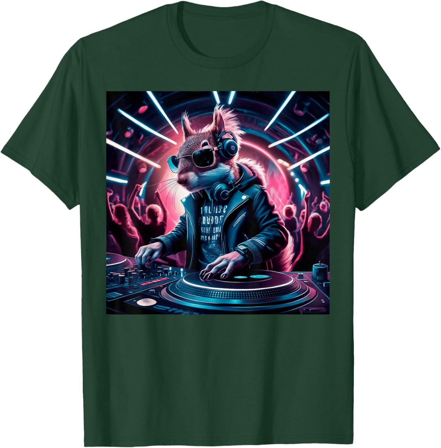 The Beat Never Stops Dj Squirrel In Leather Jacket Edm Art T-Shirt - T-Shirt | Forest