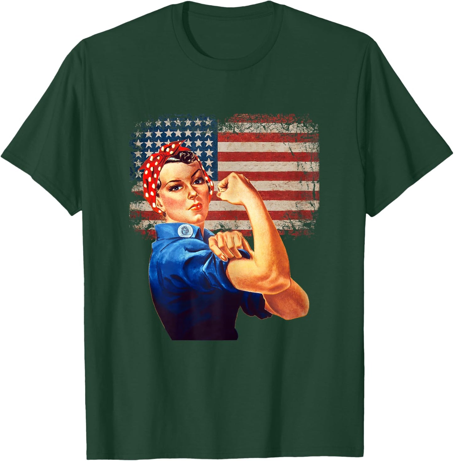 Rosie The Riveter American Flag US Flag T-Shirt - T-Shirt | Forest