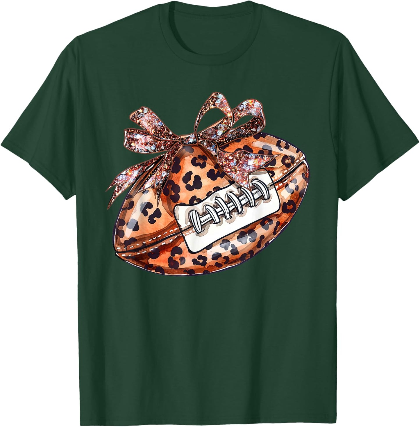 Leopard Cheetah Pattern Print Football with Ribbon Bow Tie T-Shirt - T-Shirt | Forest