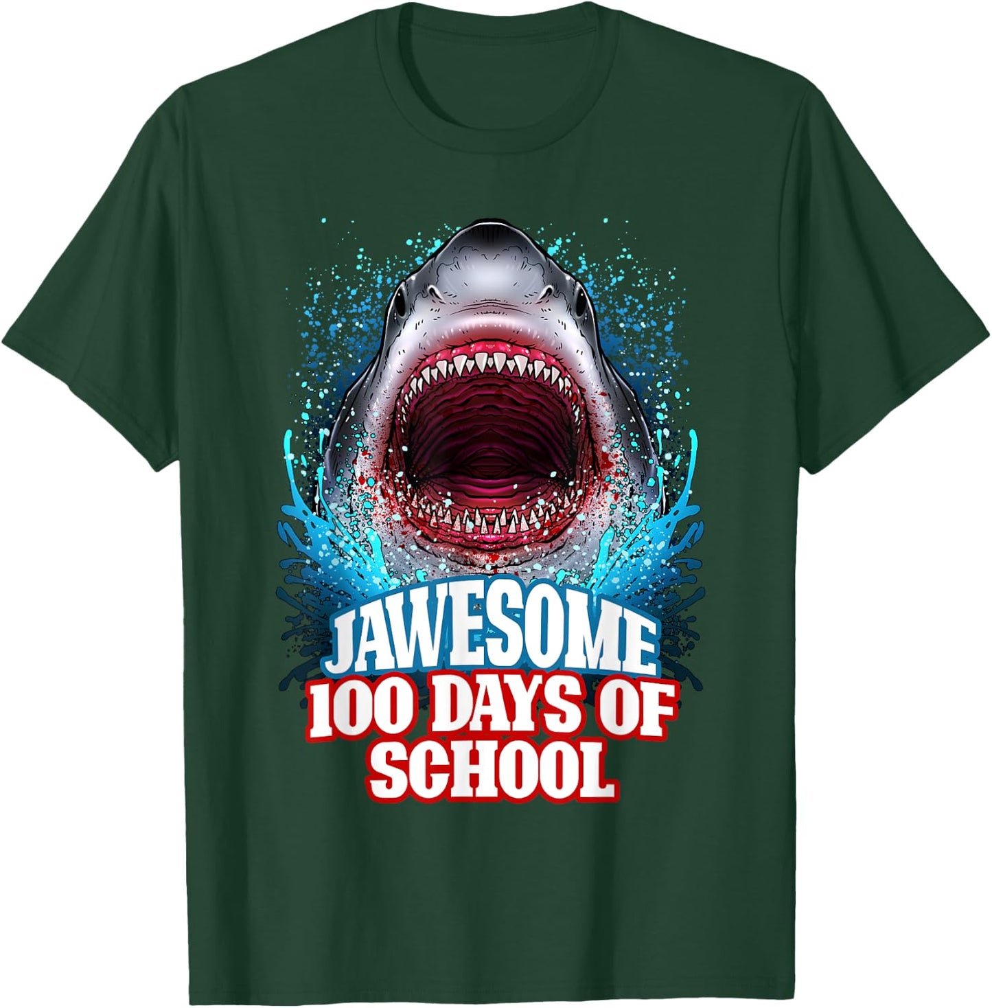 Jawesome 100 Days Of School Kids Adults Great White Shark T-Shirt - T-Shirt | Forest