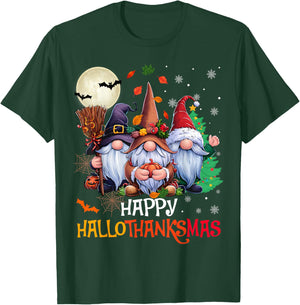 Happy Hallothanksmas Gnomes Lover Halloween Merry Christmas T-Shirt - T-Shirt | Forest